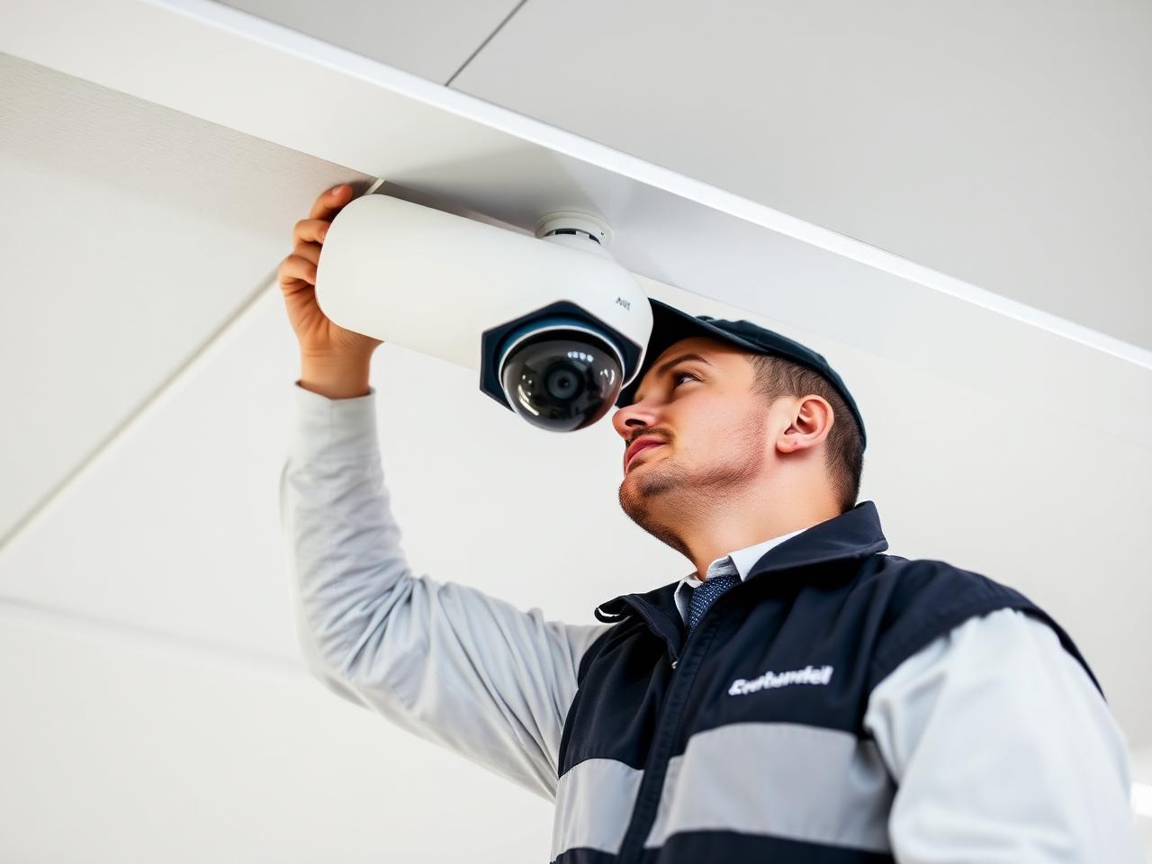 Security technician installing a CCTV camera